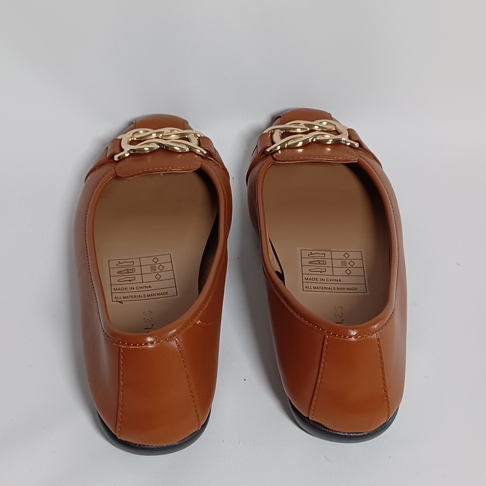 Aerosoles Bia Ballet Flats Women 7.5 Tan Leather Gold Chain Link Loafer Slip On - Picture 4 of 6